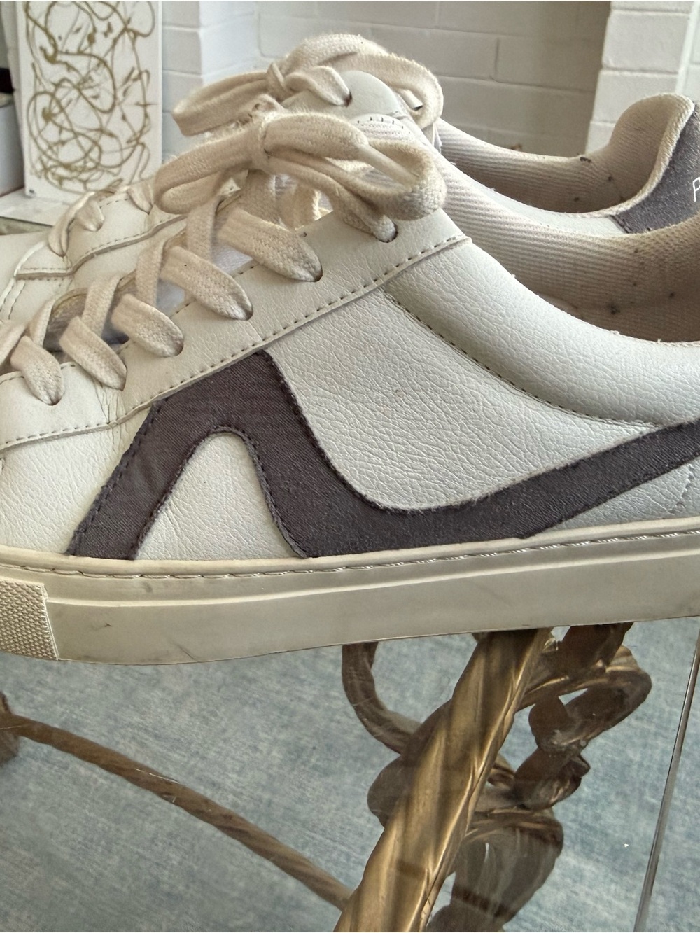 KOIO Pale Blue Dot White and Gray Leather Low-Top Sneakers